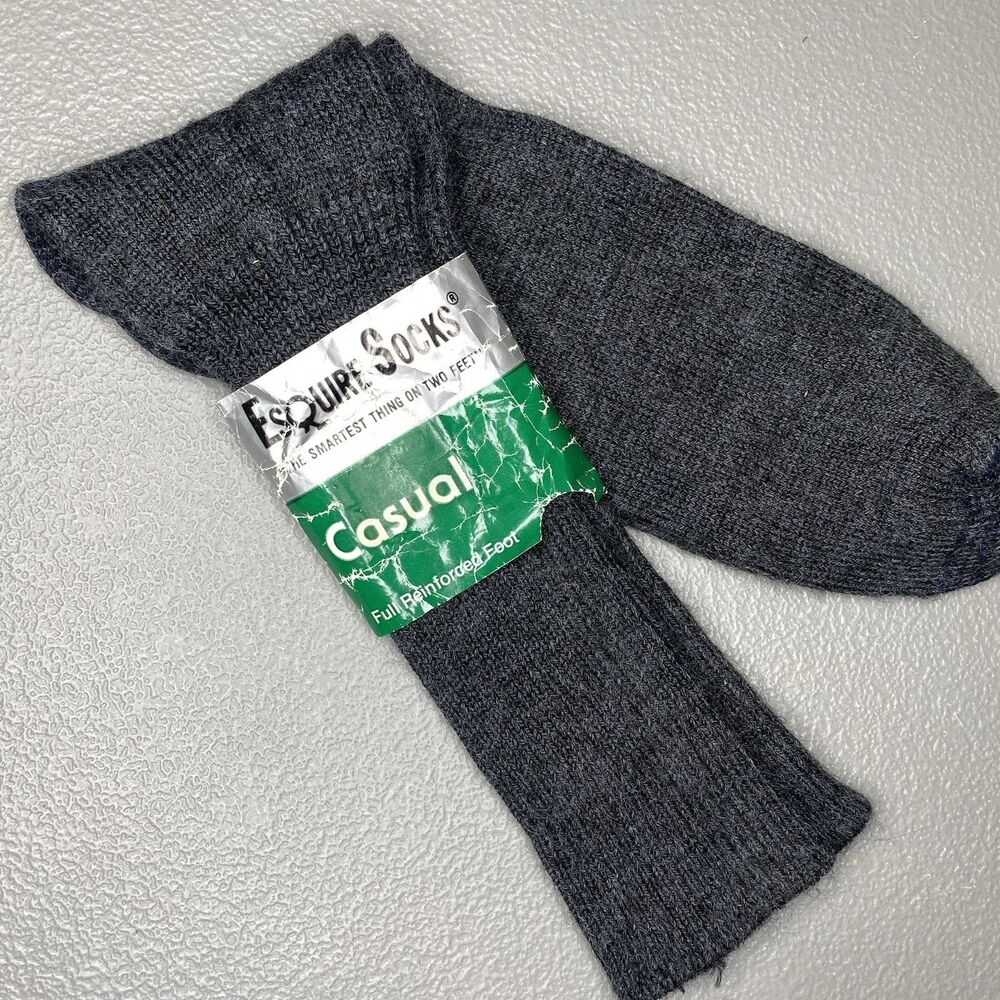 Vintage ESQUIRE Mens Dress Socks Mid Calf Reinforced Foot Sz 10-13 Gray USA